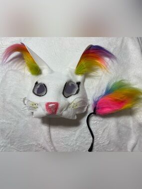 White Therian Otherkin Rabbit Costume Mask Accessory with Faux Fur Tail